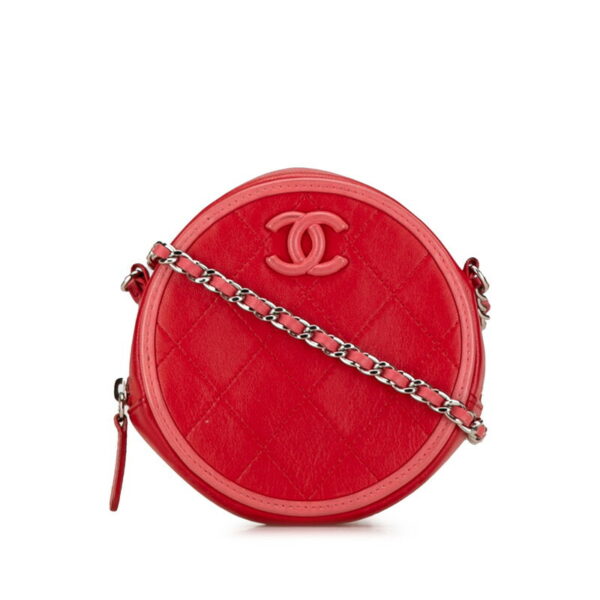 d8m14jn9vtwhwk79 1 Chanel Matelasse Round Chain Shoulder Bag Lambskin Red