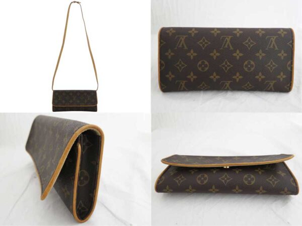 e46199d 1 Louis Vuitton Pochette Twin GM Monogram Canvas Clutch Shoulder Bag Brown