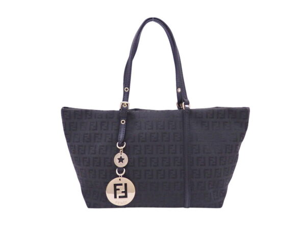 e46254e Fendi Zucchino Shoulder Bag Canvas Leather Black