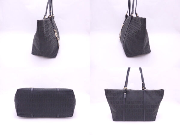 e46254e 1 Fendi Zucchino Shoulder Bag Canvas Leather Black