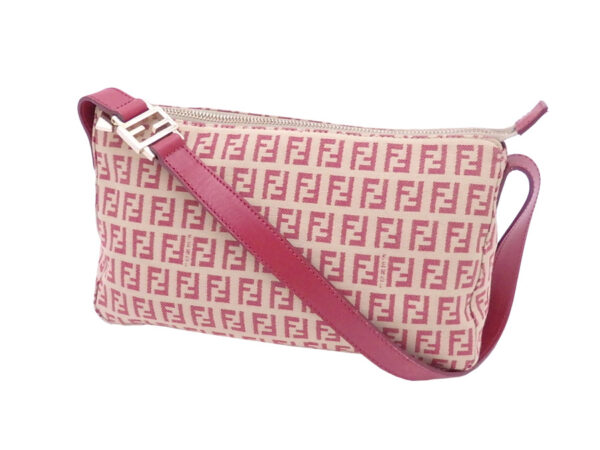 e46657e Fendi Zucchino Shoulder Bag Canvas Leather Beige Red