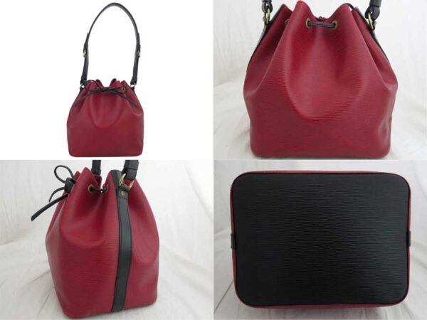 e46691a 1 Louis Vuitton Petit Noe Epi Leather Drawstring Shoulder Bag Red Black