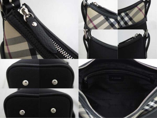 e46697e 2 Burberry Nova Check Canvas Leather Shoulder Bag Black Beige