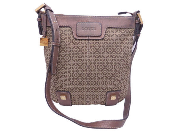 e47145a Loewe Anagram Canvas Leather Crossbody Shoulder Bag Brown Bronze