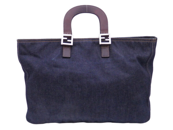 e47152a Fendi FF Tote Bag Denim Canvas Leather Indigo Blue Brown