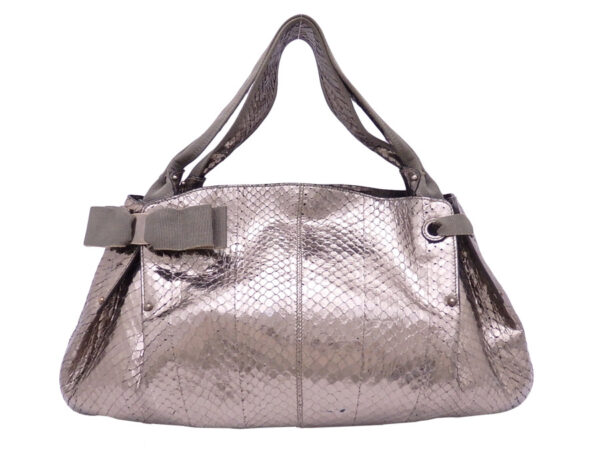 e47241a Salvatore Ferragamo Vara Python Leather Shoulder Bag Metallic