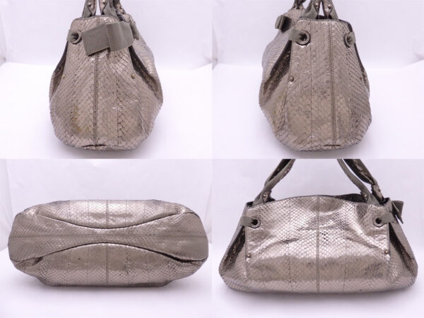 e47241a 1 Salvatore Ferragamo Vara Python Leather Shoulder Bag Metallic