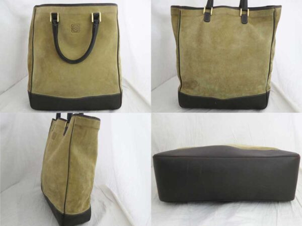 e47700a 1 Loewe Anagram Suede Leather Tote Handbag Brown