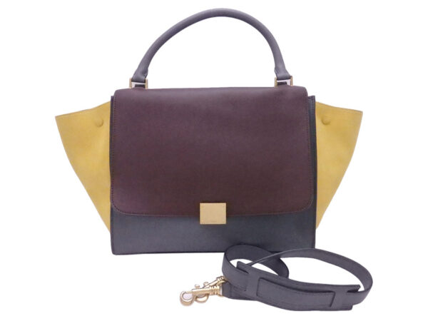 e48051a Celine Trapeze 2Way Bag Leather Suede Burgundy Gray Yellow