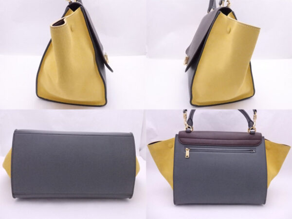 e48051a 1 Celine Trapeze 2Way Bag Leather Suede Burgundy Gray Yellow