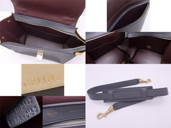 e48051a 2 Celine Trapeze 2Way Bag Leather Suede Burgundy Gray Yellow