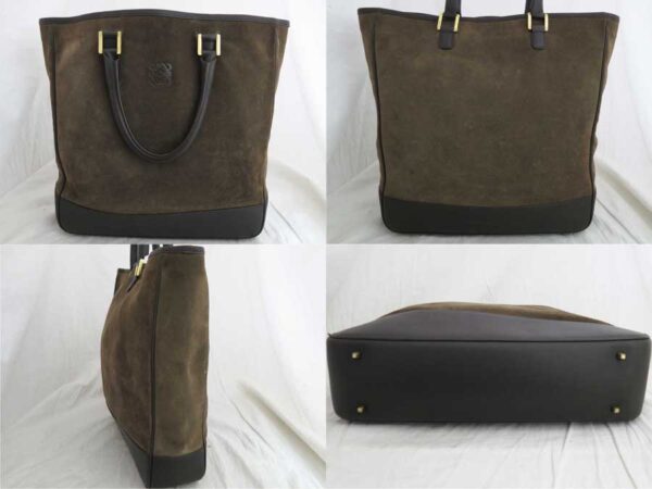 e48396a 1 Loewe Anagram Suede Leather Handbag Tote Bag Brown