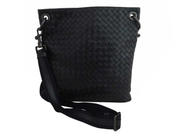 e48492a Bottega Veneta Intrecciato Leather Canvas Crossbody Shoulder Bag Black