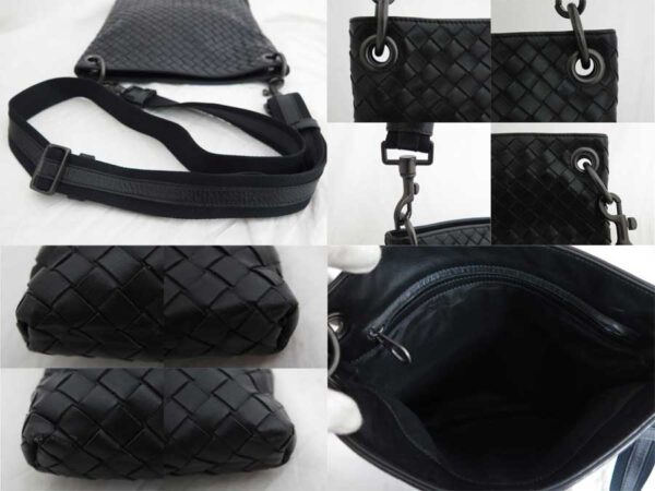 e48492a 2 Bottega Veneta Intrecciato Leather Canvas Crossbody Shoulder Bag Black