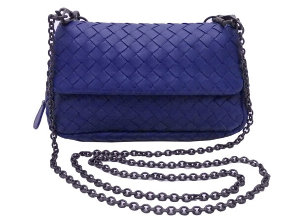 e48541f Bottega Veneta Intrecciato Leather Crossbody Shoulder Bag Blue Gunmetal