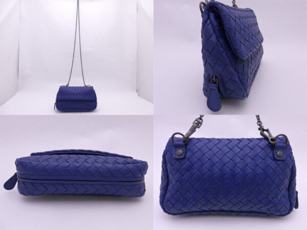 e48541f 1 Bottega Veneta Intrecciato Leather Crossbody Shoulder Bag Blue Gunmetal