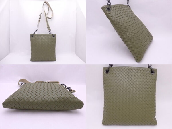 e48543g 1 Bottega Veneta Intrecciato Leather Canvas Crossbody Shoulder Bag Khaki