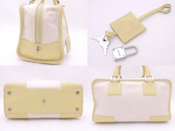 e48546a 1 Loewe Amazona Canvas Leather Handbag Beige Yellow Green