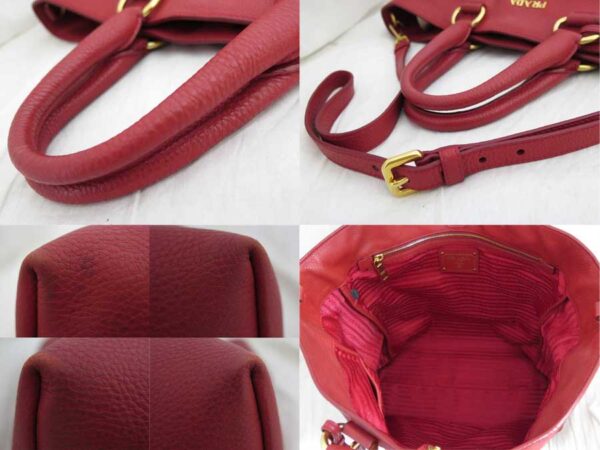 e48593a 2 Prada 2Way Bag Leather Handbag Shoulder Bag Red