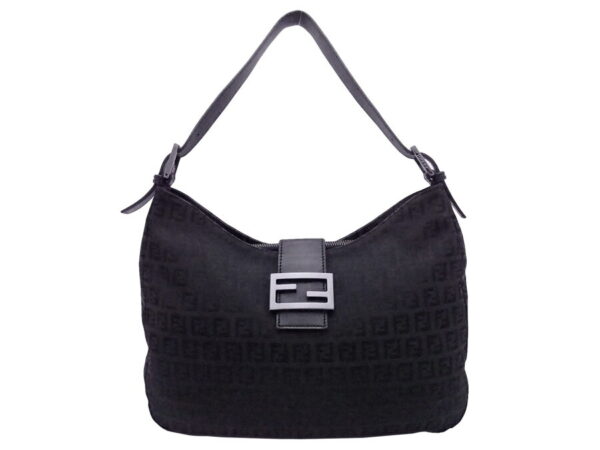 e48756a Fendi Zucchino Shoulder Bag Canvas Leather Black