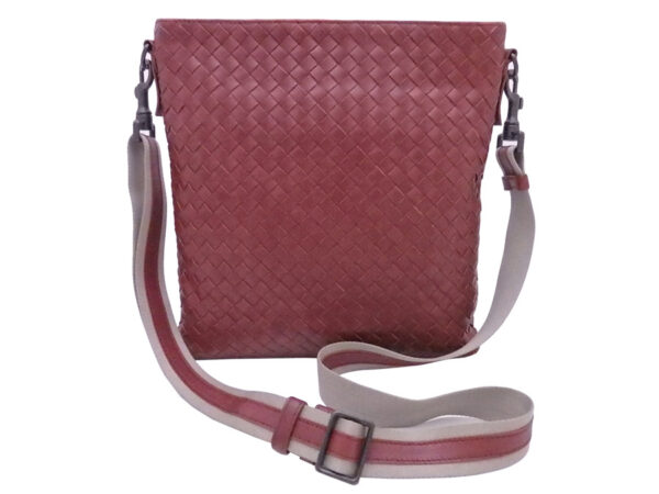 e48852a Bottega Veneta Intrecciato Leather Canvas Crossbody Shoulder Bag Burgundy Beige