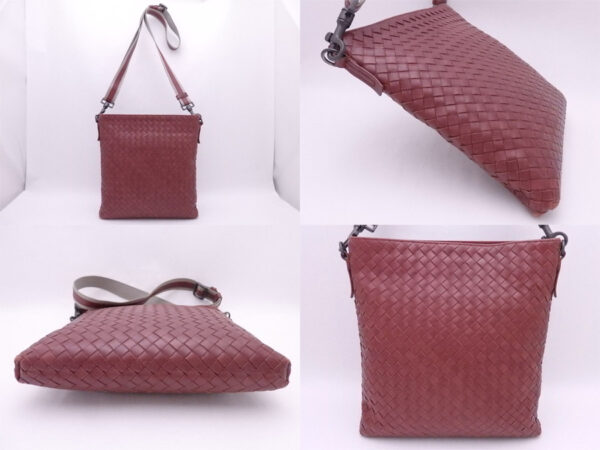 e48852a 1 Bottega Veneta Intrecciato Leather Canvas Crossbody Shoulder Bag Burgundy Beige