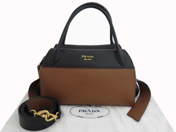 e49096a Prada 2Way Bag Leather Handbag Shoulder Bag Brown Black