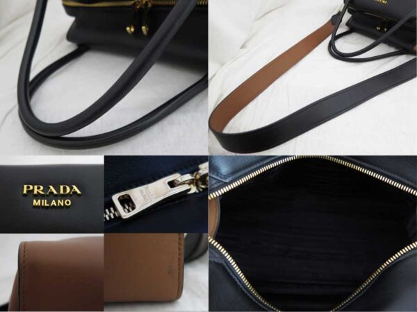 e49096a 2 Prada 2Way Bag Leather Handbag Shoulder Bag Brown Black