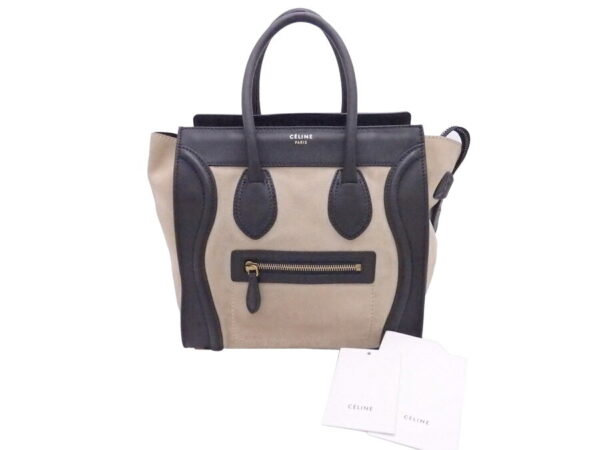 e49148a Celine Luggage Micro Shopper Bag Suede Leather Beige Navy