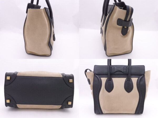 e49148a 1 Celine Luggage Micro Shopper Bag Suede Leather Beige Navy