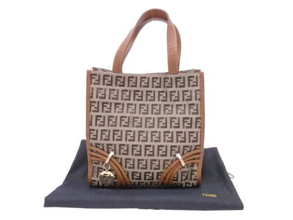 e49241f Fendi Handbag Zucchino Tote Bag Canvas Leather Brown