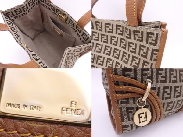 e49241f 2 Fendi Handbag Zucchino Tote Bag Canvas Leather Brown