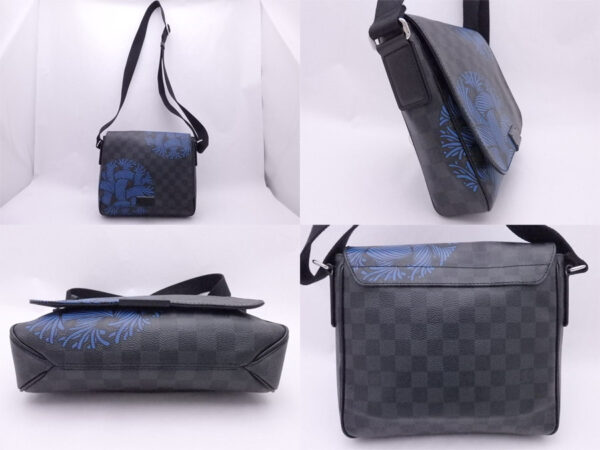 e49345a 1 Louis Vuitton District PM Damier Graphite Canvas Shoulder Bag Gray Blue