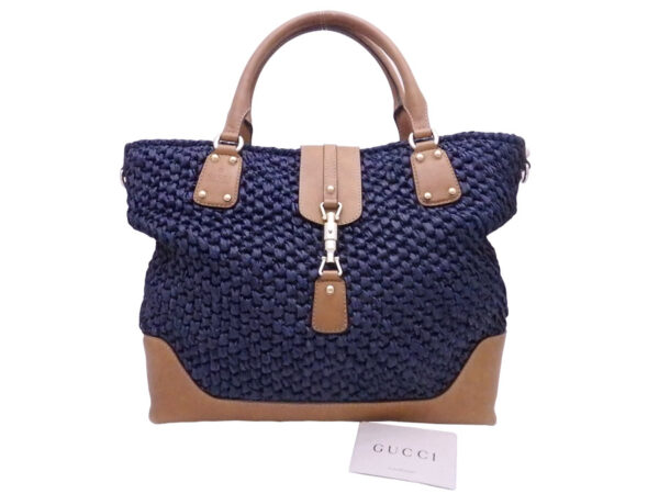 e49441a Gucci Jackie Tote Bag Straw Navy