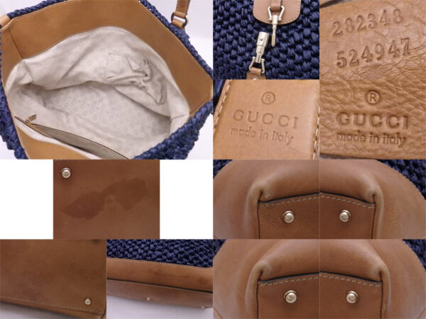 e49441a 2 Gucci Jackie Tote Bag Straw Navy