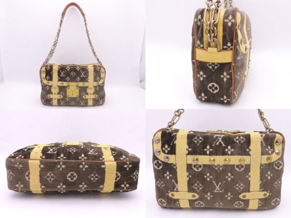 e49454g 1 Louis Vuitton Trocadero Monogram Velvet Shoulder Bag Brown Yellow