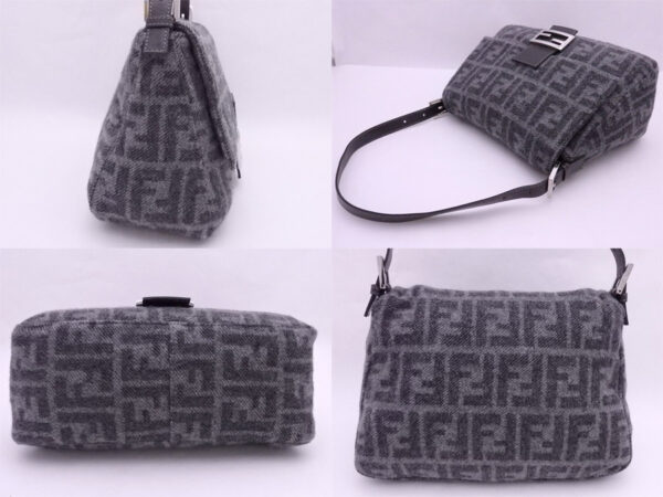 e49554f 1 Fendi Mamma Bucket Shoulder Bag Zucca Wool Leather Gray Gray