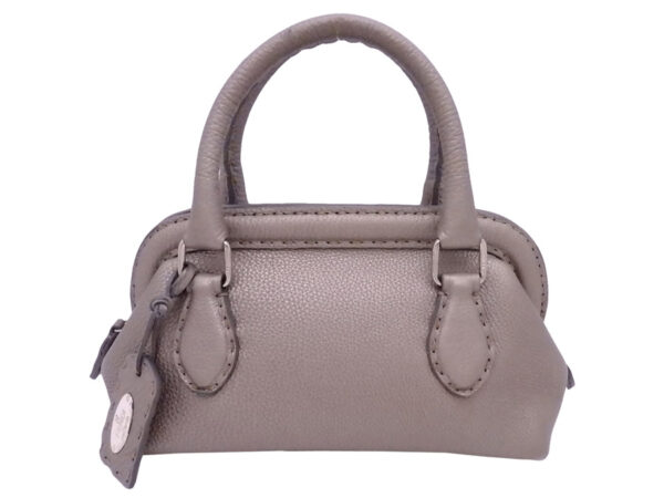 e49953g Fendi Selleria Handbag Leather Metallic Greige