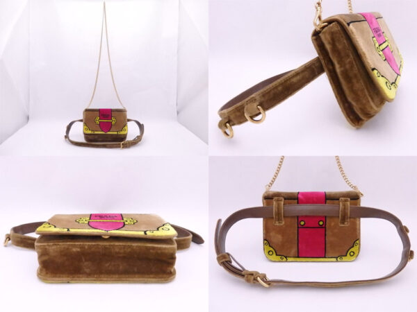 e49955a 1 Prada Waist Bag Velvet Shoulder Bag Brown Multicolor