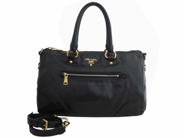 e50001a Prada 2Way Bag Leather Handbag Shoulder Bag Black