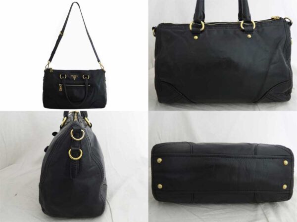 e50001a 1 Prada 2Way Bag Leather Handbag Shoulder Bag Black