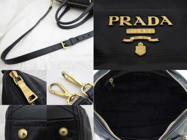 e50001a 2 Prada 2Way Bag Leather Handbag Shoulder Bag Black