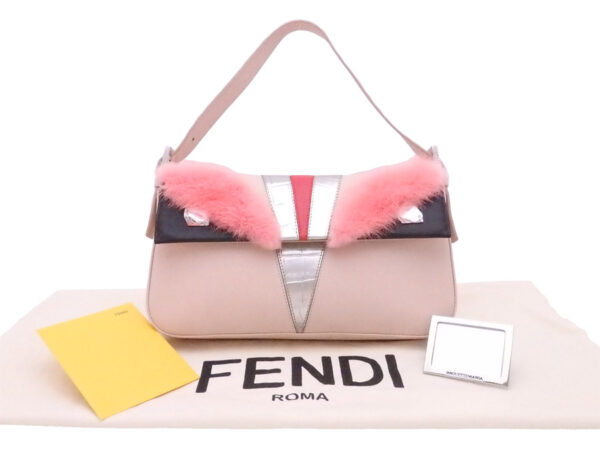 e50041g Fendi Baguette Bugs Shoulder Bag Leather Fur Pink Multicolor