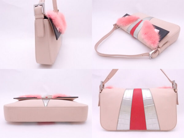 e50041g 1 Fendi Baguette Bugs Shoulder Bag Leather Fur Pink Multicolor