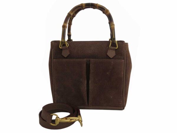 e50103a Gucci Bamboo 2Way Bag Suede Brown