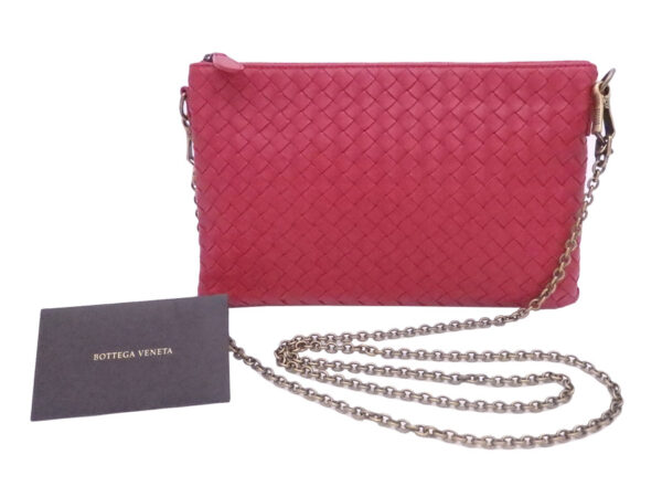 e50141 Bottega Veneta Intrecciato Leather Chain Shoulder Bag Red