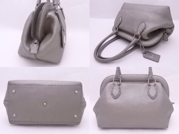 e50148a 1 Fendi Selleria Handbag Leather Metallic Gray