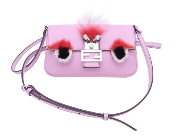 e50149a Fendi Micro Baguette Shoulder Bag Leather Fur Pink Multicolor