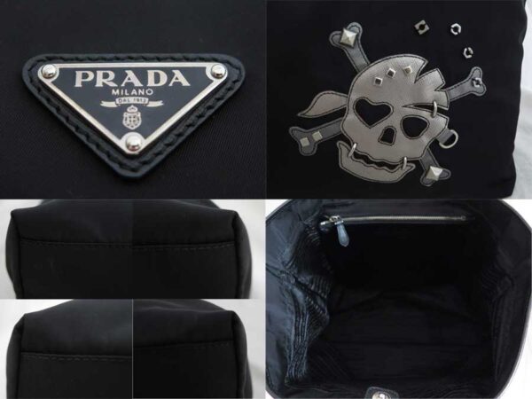 e50191g 2 Prada Shoulder Bag Triangle Skull Nylon Leather Black