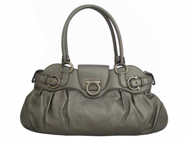 e50393a Salvatore Ferragamo Gancini Canvas Leather Bag Khaki Black